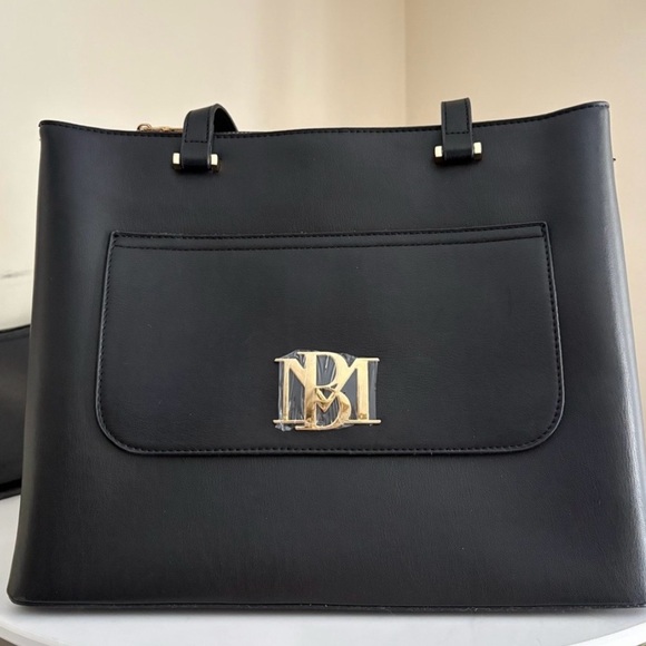 Badgley Mischka Handbags - Badgley Mischka Black Tote Bag with Gold Logo NWT